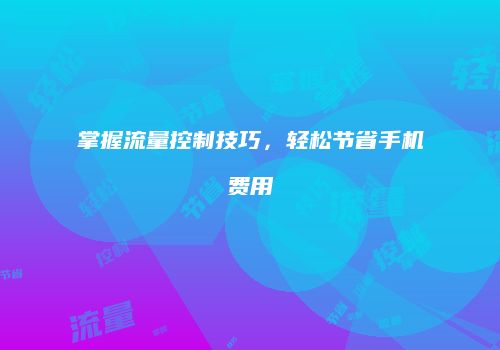 掌握流量控制技巧，轻松节省手机费用