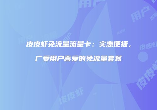 皮皮虾免流量流量卡：实惠便捷，广受用户喜爱的免流量套餐