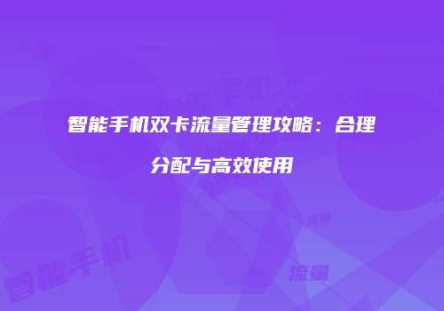 智能手机双卡流量管理攻略：合理分配与高效使用