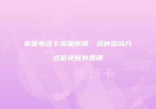 掌握电话卡流量使用：多种查询方式避免额外费用
