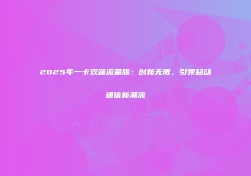 2025年一卡双端流量版：创新无限，引领移动通信新潮流