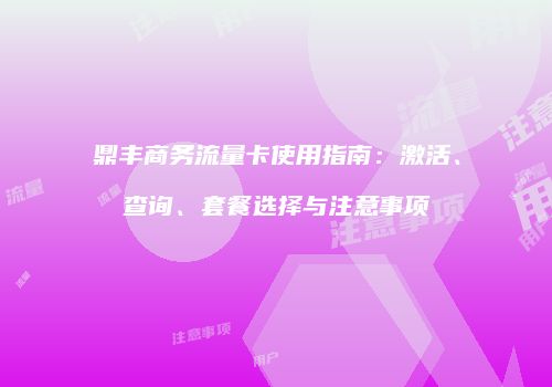 鼎丰商务流量卡使用指南：激活、查询、套餐选择与注意事项