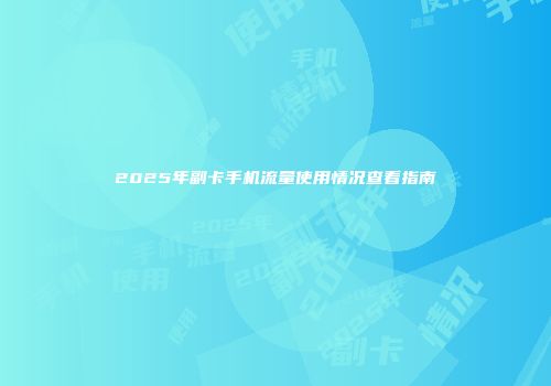 2025年副卡手机流量使用情况查看指南
