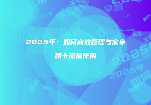 2025年：如何高效管理与家享副卡流量使用