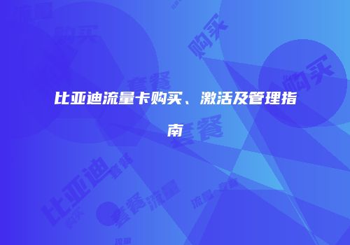 比亚迪流量卡购买、激活及管理指南