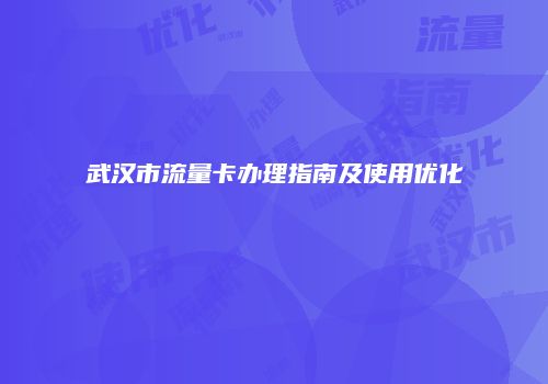武汉市流量卡办理指南及使用优化