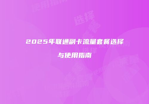 2025年联通副卡流量套餐选择与使用指南