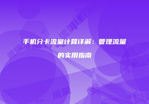 手机分卡流量计算详解:管理流量的实用指南