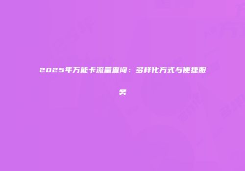 2025年万能卡流量查询：多样化方式与便捷服务