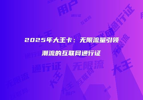 2025年大王卡：无限流量引领潮流的互联网通行证