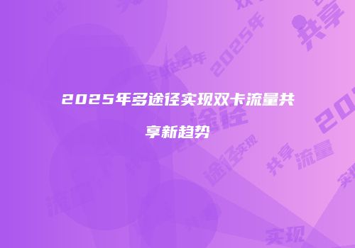 2025年多途径实现双卡流量共享新趋势