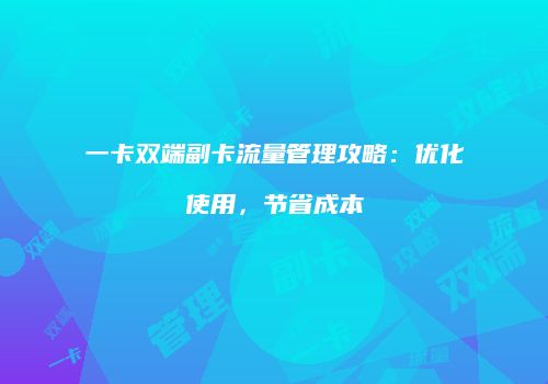 一卡双端副卡流量管理攻略：优化使用，节省成本