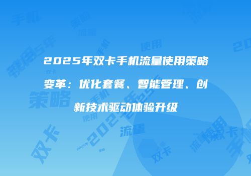 2025年双卡手机流量使用策略变革：优化套餐、智能管理、创新技术驱动体验升级