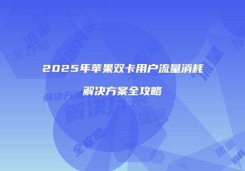 2025年苹果双卡用户流量消耗解决方案全攻略