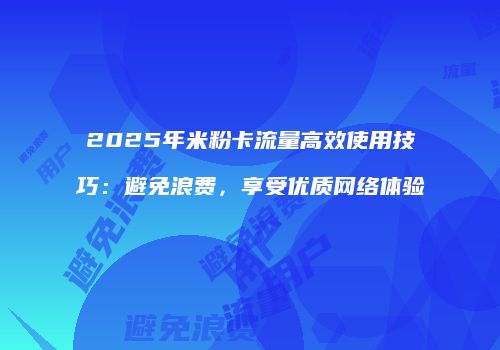 2025年米粉卡流量高效使用技巧:避免浪费,享受优质网络体验
