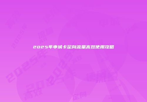 2025年申城卡定向流量高效使用攻略