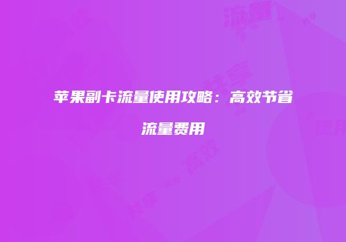 苹果副卡流量使用攻略：高效节省流量费用