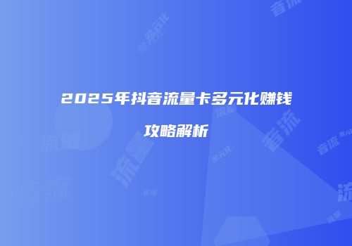 2025年抖音流量卡多元化赚钱攻略解析