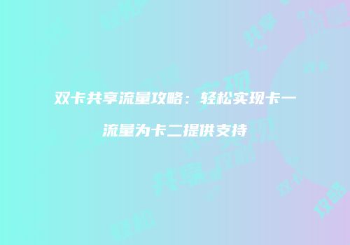 双卡共享流量攻略：轻松实现卡一流量为卡二提供支持