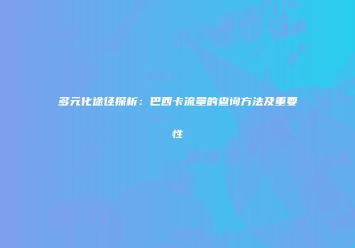 多元化途径探析：巴西卡流量的查询方法及重要性