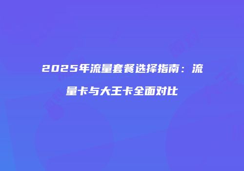 2025年流量套餐选择指南:流量卡与大王卡全面对比