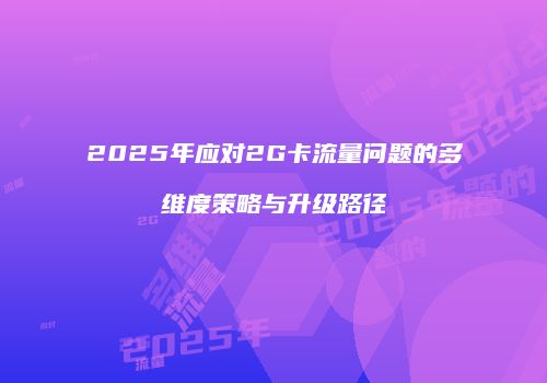 2025年应对2G卡流量问题的多维度策略与升级路径
