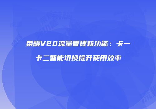 荣耀V20流量管理新功能：卡一卡二智能切换提升使用效率