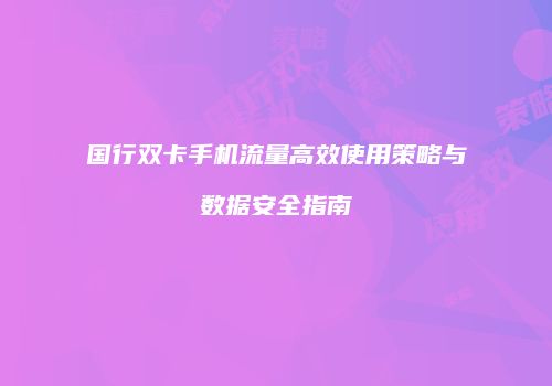 国行双卡手机流量高效使用策略与数据安全指南