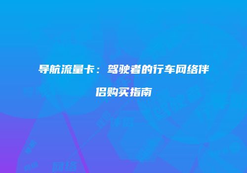 导航流量卡：驾驶者的行车网络伴侣购买指南