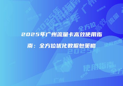 2025年广州流量卡高效使用指南：全方位优化数据包策略