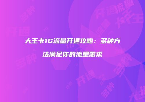 大王卡1G流量开通攻略：多种方法满足你的流量需求