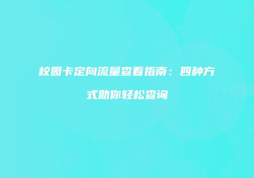 校园卡定向流量查看指南：四种方式助你轻松查询