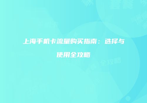 上海手机卡流量购买指南:选择与使用全攻略