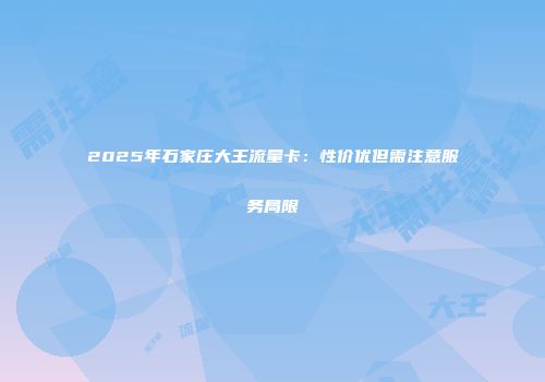 2025年石家庄大王流量卡：性价优但需注意服务局限