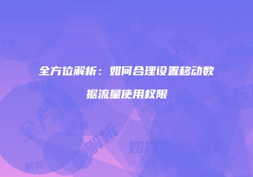 全方位解析：如何合理设置移动数据流量使用权限