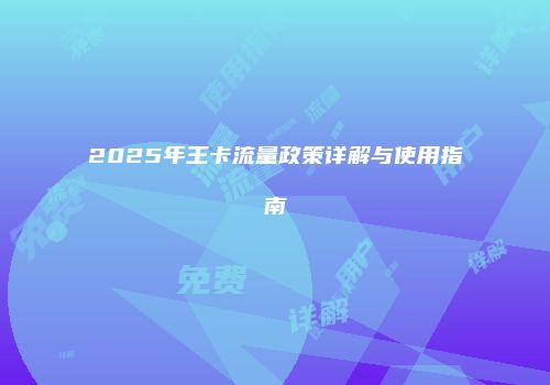 2025年王卡流量政策详解与使用指南