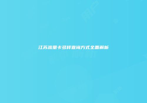 江苏流量卡多样查询方式全面解析