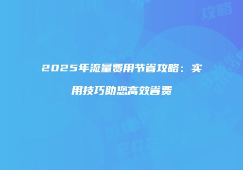 2025年流量费用节省攻略：实用技巧助您高效省费