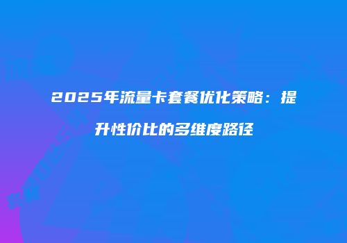 2025年流量卡套餐优化策略：提升性价比的多维度路径