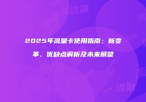 2025年流量卡使用指南:新变革、优缺点解析及未来展望