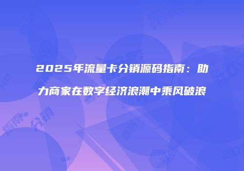 2025年流量卡分销源码指南:助力商家在数字经济浪潮中乘风破浪