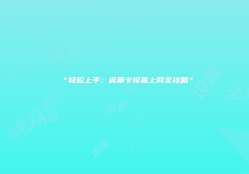“轻松上手：流量卡设置上网全攻略”