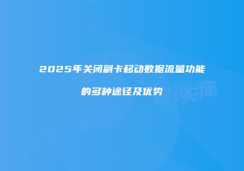 2025年关闭副卡移动数据流量功能的多种途径及优势