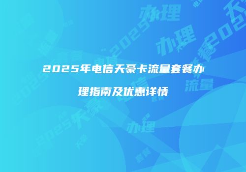2025年电信天豪卡流量套餐办理指南及优惠详情