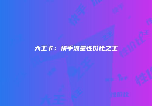 大王卡：快手流量性价比之王