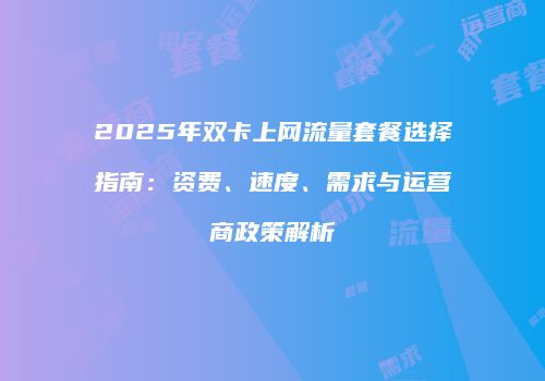 2025年双卡上网流量套餐选择指南：资费、速度、需求与运营商政策解析