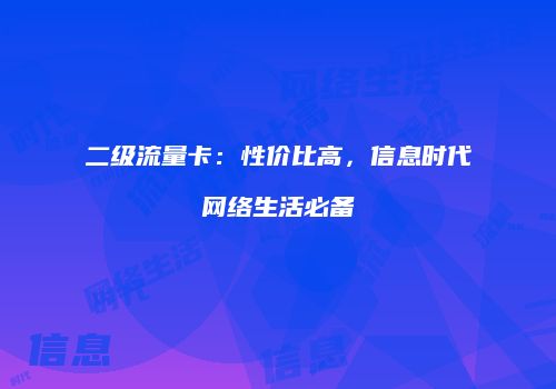 二级流量卡：性价比高，信息时代网络生活必备