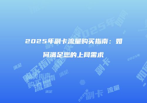 2025年副卡流量购买指南：如何满足您的上网需求