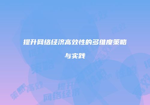 提升网络经济高效性的多维度策略与实践