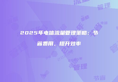 2025年电信流量管理策略：节省费用，提升效率